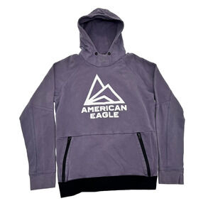 American Eagle Outfitters Mens M Pullover Hoodie Purple Graphic Logo Long Sleeve